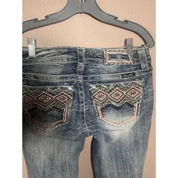 MISS ME Jeans Womens 28 30x33.5 Mid Rise Blue Distressed Denim Straight - Picture 4 of 9